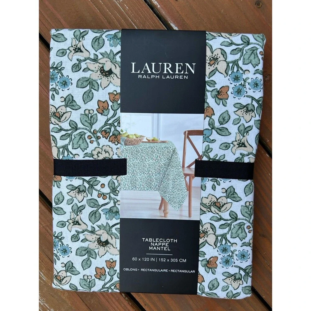 Ralph Lauren Tablecloth Off White Floral 100% Cotton 60 X 120 Spring Multicolor